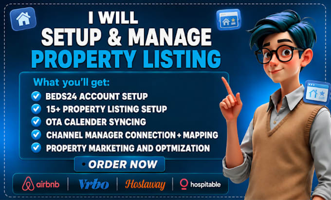 setup property listing using airbnb logify hostaway vrbo booking com hospitable