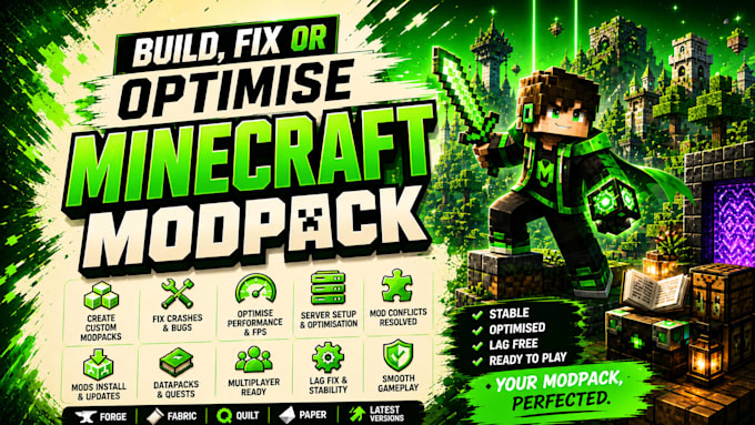 create, fix and optimize modpack minecraft, sever setup, spigot, fabric to forge
