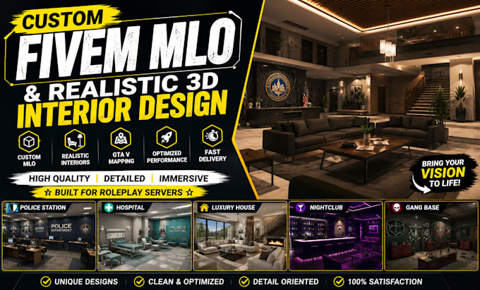 create custom fivem mlo realistic 3d interior design
