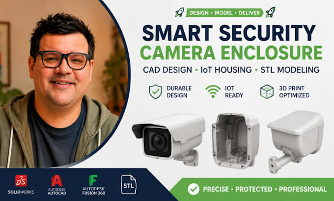 smart security camera enclosure cad, iot housing stl modeling pro