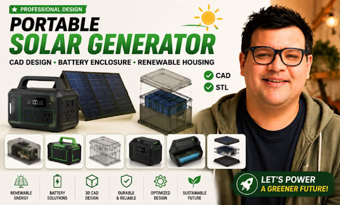 portable solar generator cad, battery enclosure stl, renewable housing pro