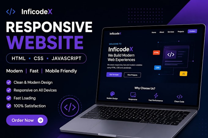 create a responsive HTML CSS javascript website