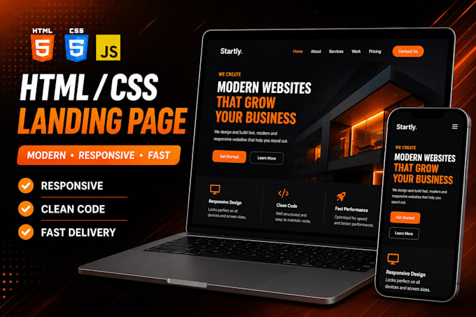 build a modern responsive HTML CSS javascript landing page