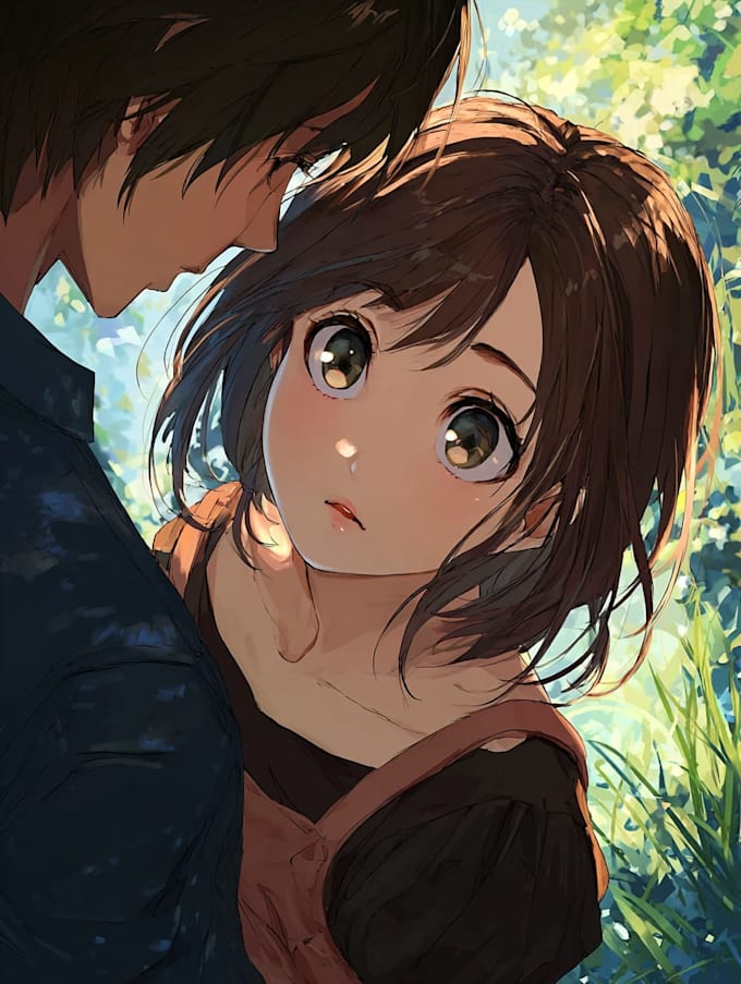 draw a couple illustration in anime style