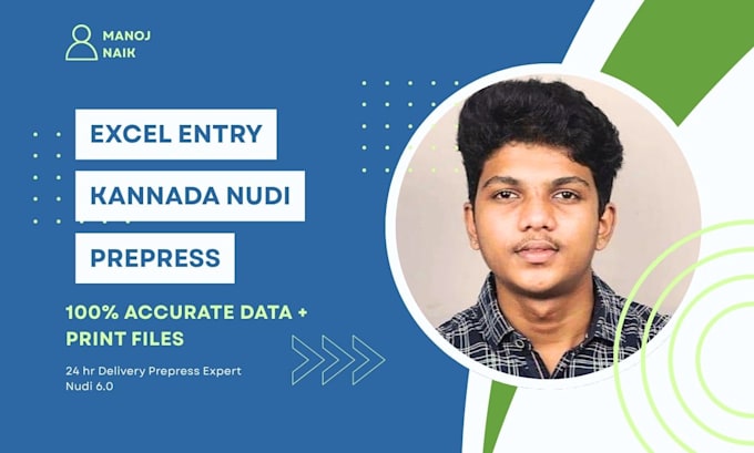 excel data entry, kannada nudi typing, and prepress file correction