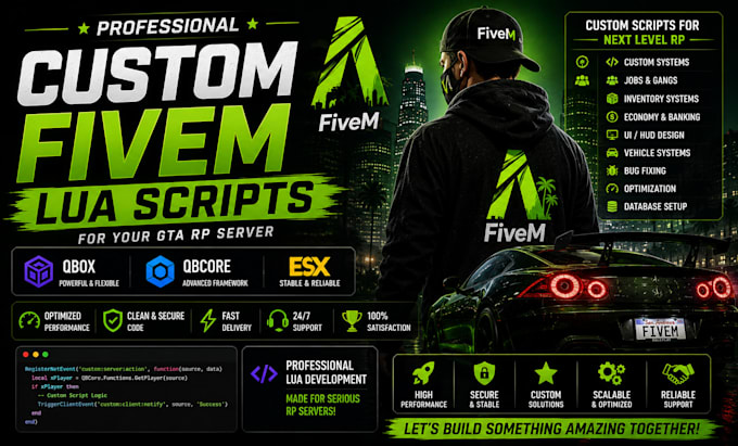 create custom fivem lua scripts for qbox, qbcore  esx