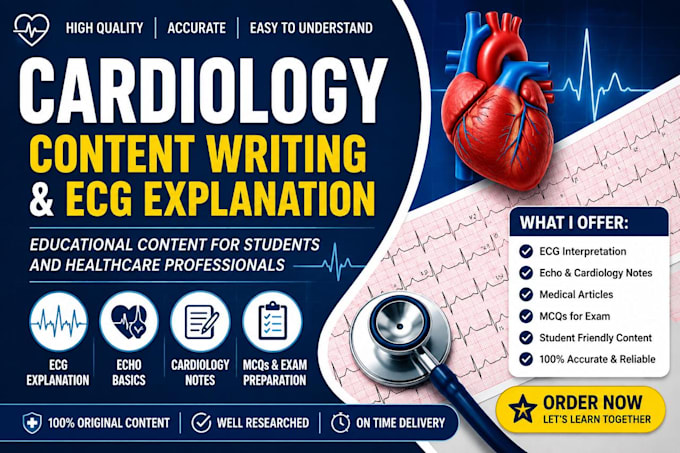 create medical cardiology educational content, ecg, echo