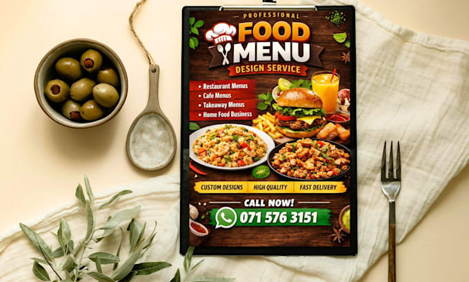 design a modern restaurant menu or food menu