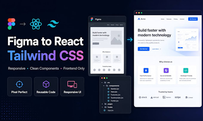 convert figma to react tailwind css frontend page