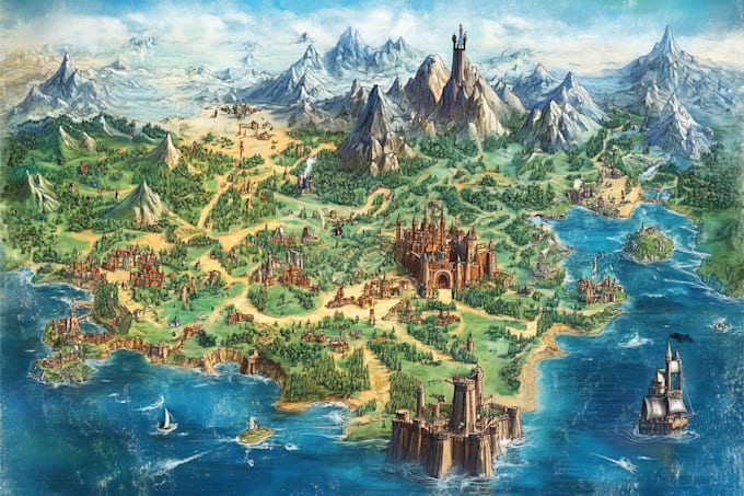 Draw a detailed hand drawn fantasy map for your r rpg world by ...