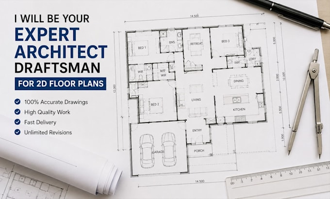 be your expert architect draftsman for 2d floor plans