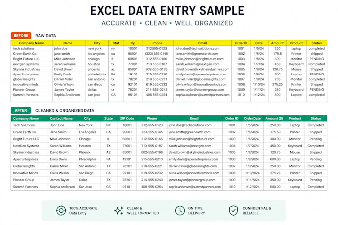 do professional excel data entry, data cleaning, and data typing