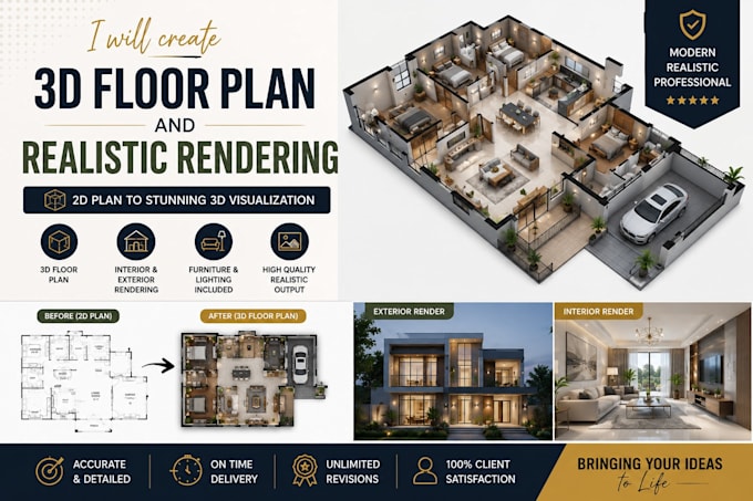 create 3d floor plan and realistic architectural rendering
