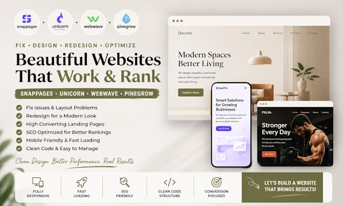 fix design redesign snappages unicorn platform webwave pinegrow landing page seo
