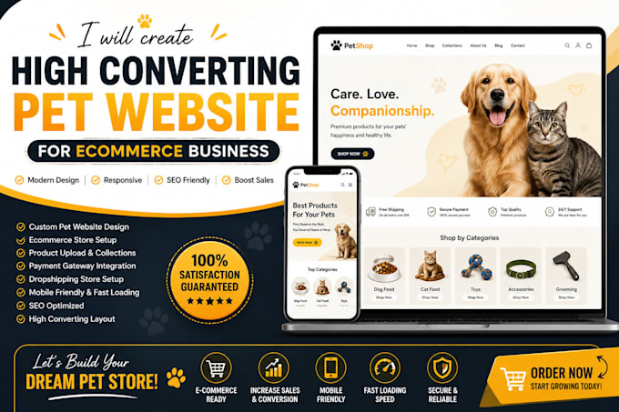 create high converting pet website for ecommerce business