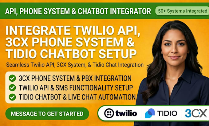 integrate twilio API, 3cx phone system tidio chatbot setup, vicidial sip trunk