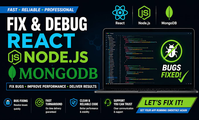 fix react js, next js, node js bugs professionally