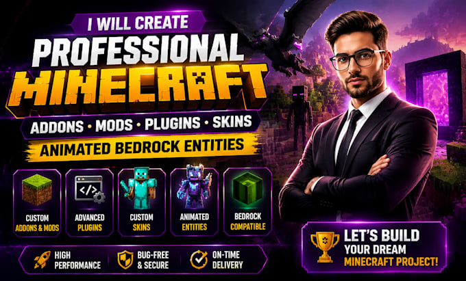 create professional minecraft addon mods plugins skins animated bedrock entities