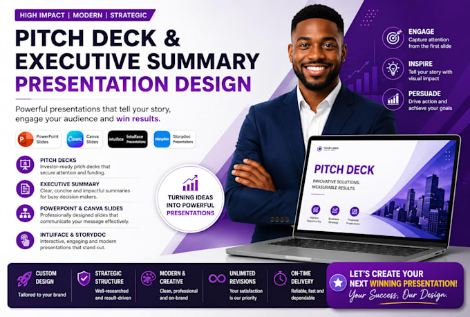 create modern pitchdeck and executive summary presentation design