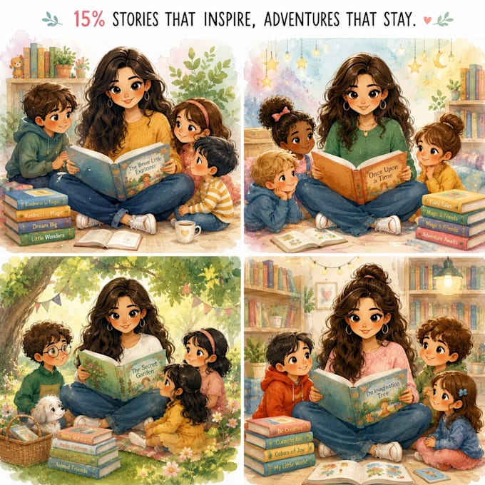 create 2d 3d children book illustrations with full book design