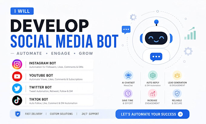 develop social media bot instagram bot youtube bot twitter bot tiktok bot