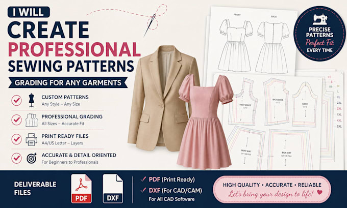 create professional sewing patterns, grading for anygarments in PDF and dxf