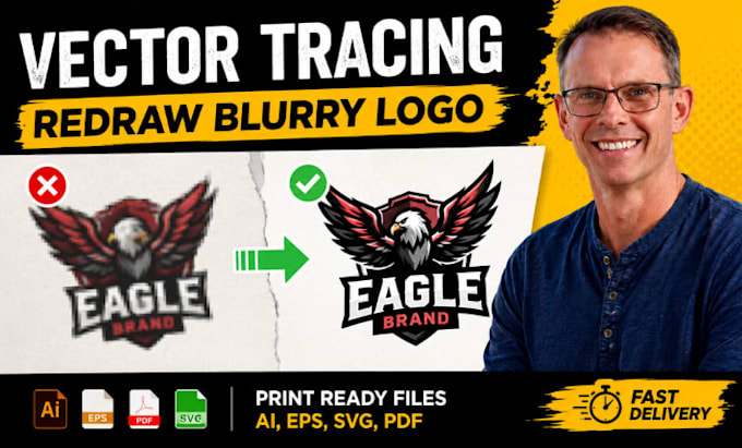 redraw blurry logo, vector tracing for screen printing, ai eps svg