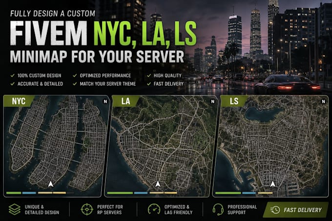 fully design a custom fivem NYC, la,ls minimap for your server