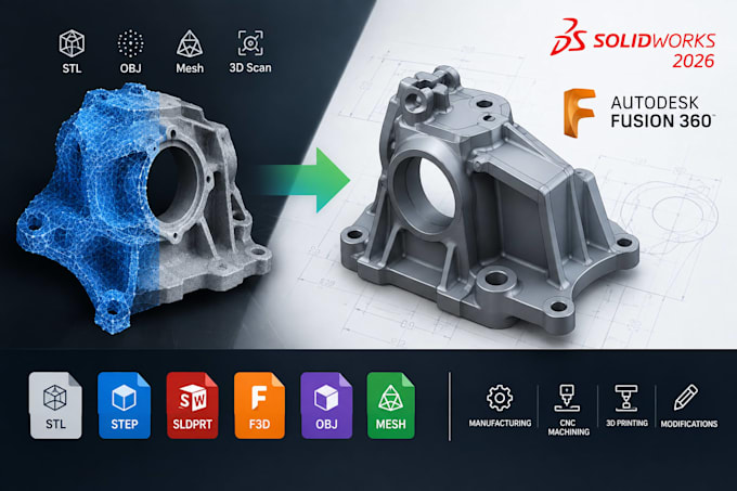 convert stl mesh 3d scans into cad step, reverse engineering