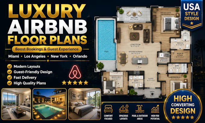 Design luxury airbnb floor plans for miami los angeles new york orlando ...