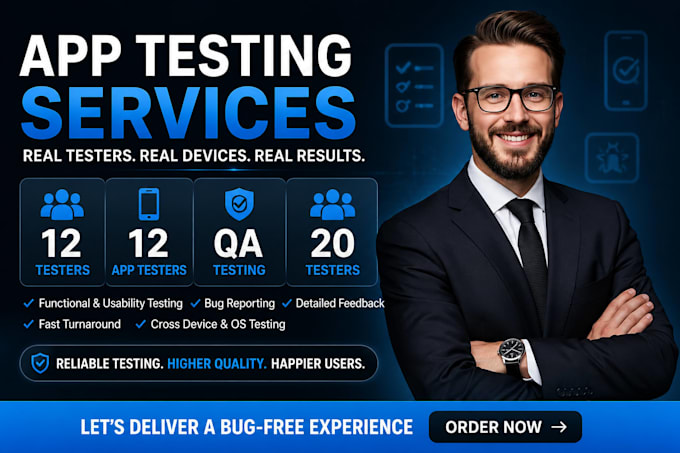 do professional app testing with real 12 testers 20 app testers