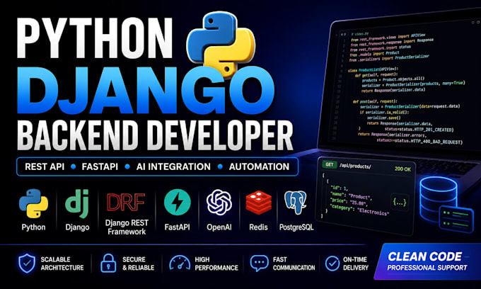 develop professional backend using python django rest API