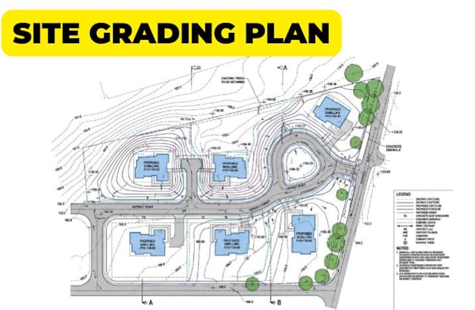 design site grading plan using autocad, site plan, drainage plan, utility plan