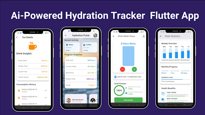 develop ai hydration tracker app, water intake reminder app, wellness coach app