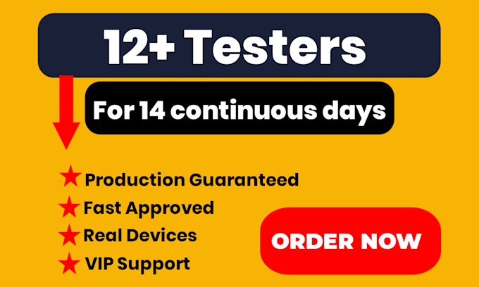 provide 12 testers for google play closed testing for 14 days 12 app test