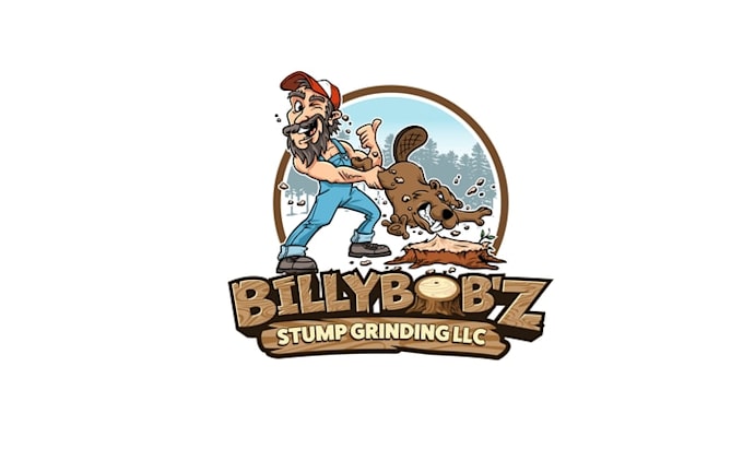 make beaver chewing stump logo for stump grinding services