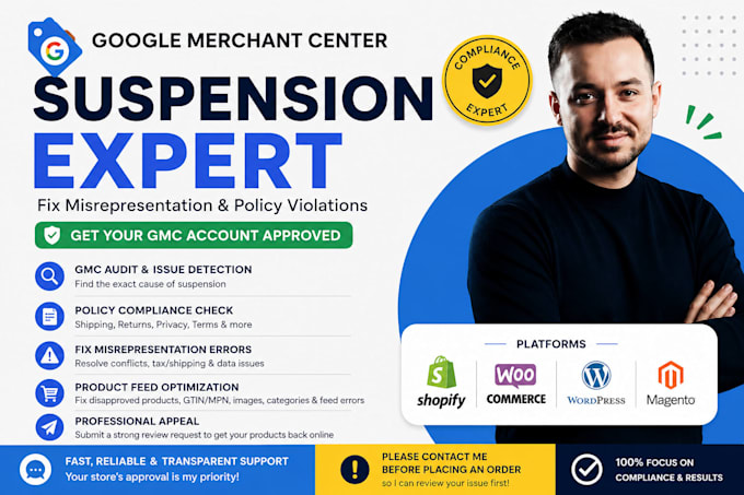 fix google merchant center misrepresentation, fix suspension, fix gmc shopping