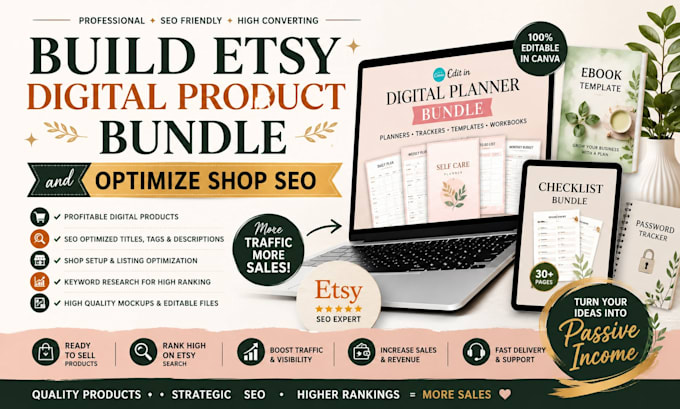 build etsy digital product bundle and optimize shop SEO