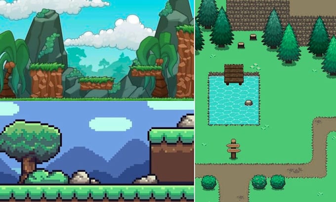 create bestselling pixel art tileset background, tilemap, spritesheet