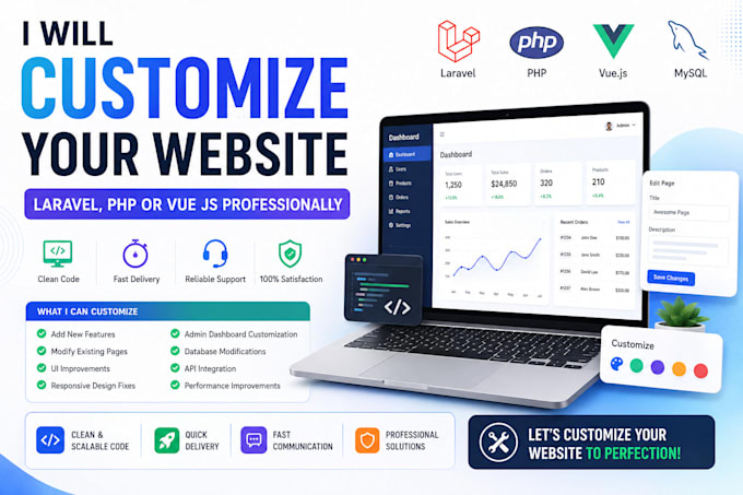 customize your laravel PHP or vue js website professionally