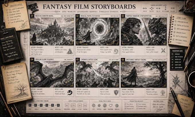 create action storyboard panels for movie scenes