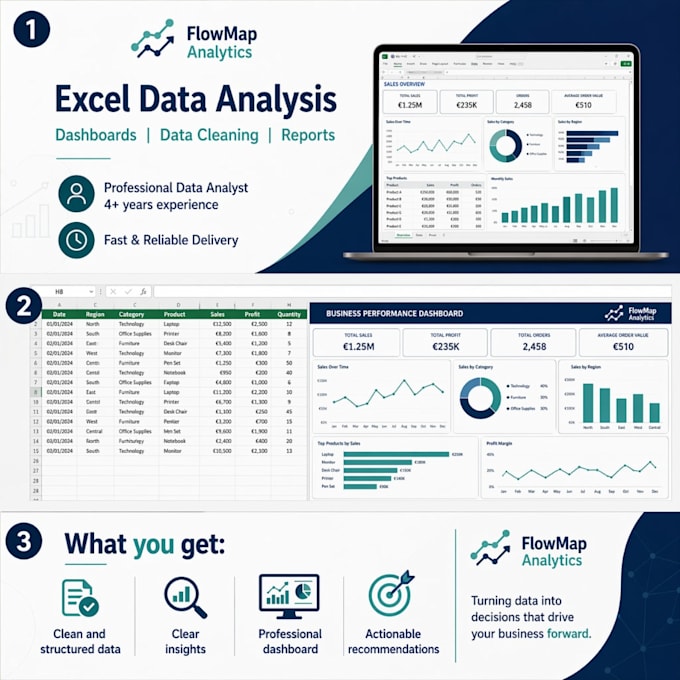do data analysis, dashboards and excel automation
