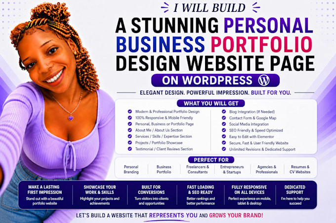 design a stunning personal business porfolio design website page on wordpress