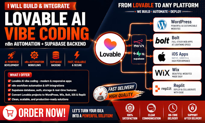 lovable ai vibe coding n8n supabase lovable to wix wordpress bolt ios replit ai