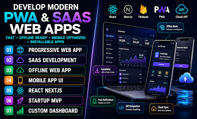 develop progressive web app saas mobile app offline web app for startup business