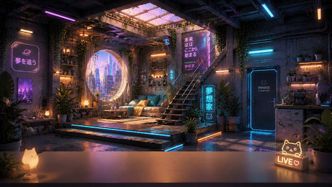 create custom cyberpunk streaming room backgrounds