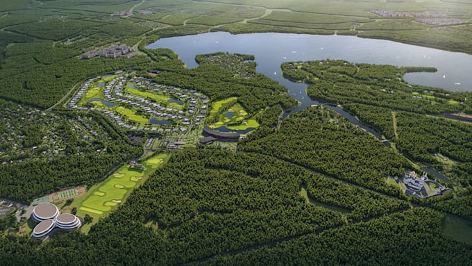 create realistic 3d golf course design and landscape rendering