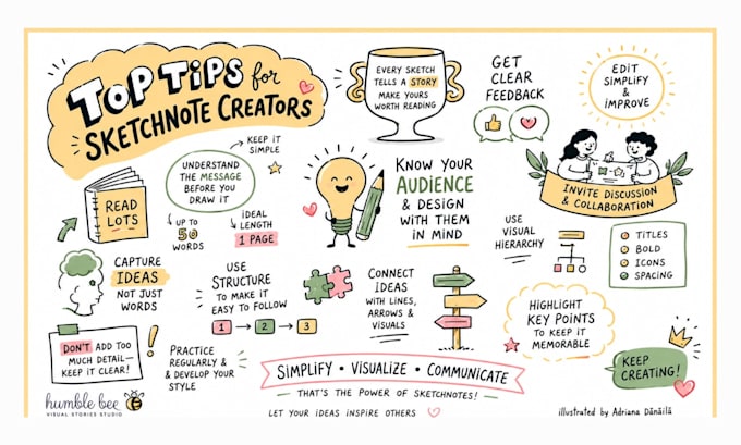 create sketchnote, visual notes, infographic and hand drawn summaries
