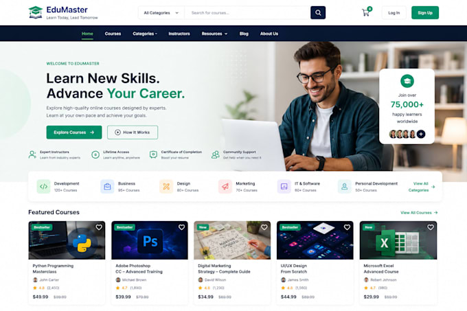 build wordpress lms website, online education, elearning website with learndash
