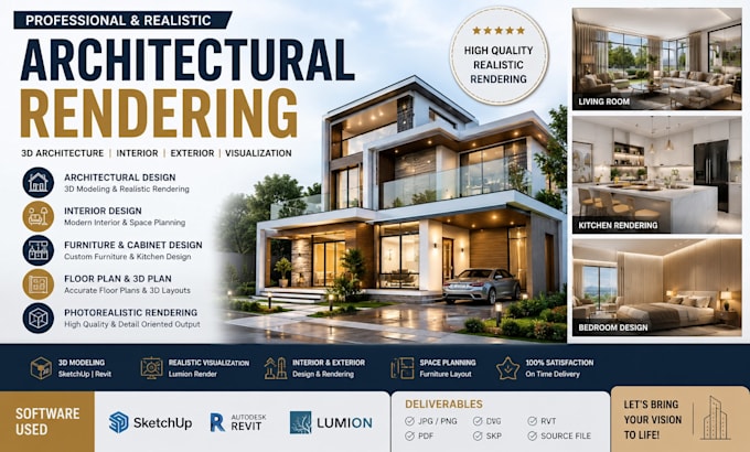 do architectural rendering, 3d house design, interior and exterior visualization
